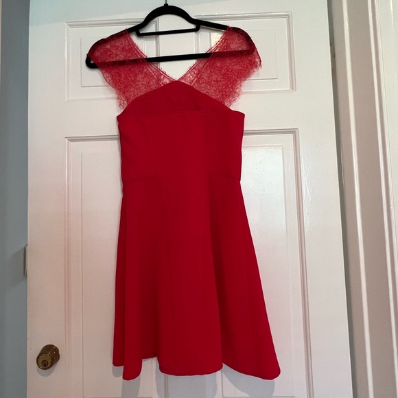 The kooples red dress with lace sleeves a line holiday - Picture 3 of 8